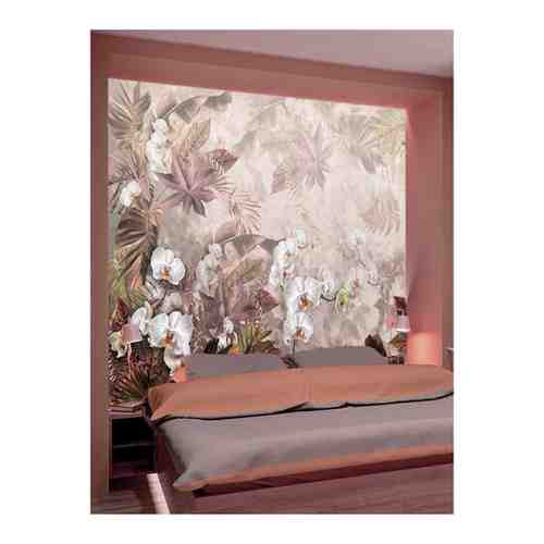 Фотообои Hit Wall 200х150 флизелиновые Тропики листья и орхидеи розовые тона для дизайна гостиной спальни прихожей кухни