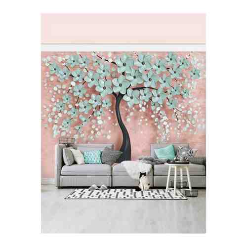 Фотообои Hit Wall 400х270 флизелиновые 3D Дерево и цветы на персиковом фоне в спальню прихожую кухню гостиную