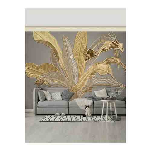 Фотообои Hit Wall 400х270 флизелиновые золотистые листья на сером/ для спальни прихожей кухни гостиной