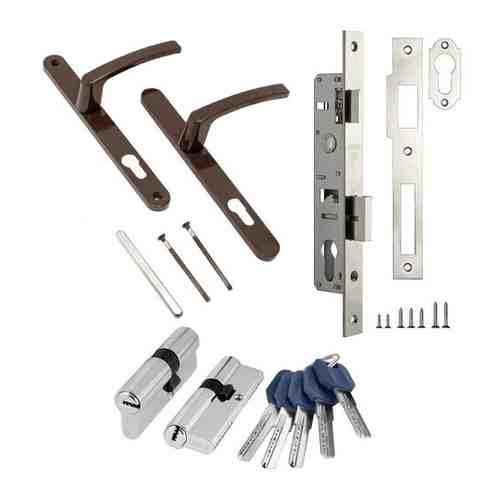 Комплект фурнитуры для калитки LD 8017 коричневый ключ/ключ / Замок для калитки / Ручки для калитки