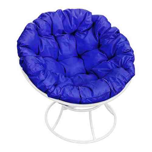 Кресло M-GROUP папасан без ротанга белое, синяя подушка