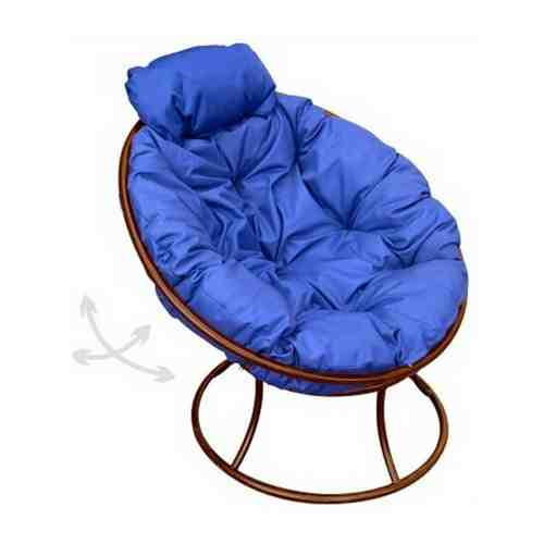 Кресло M-GROUP папасан пружинка мини без ротанга коричневое, синяя подушка