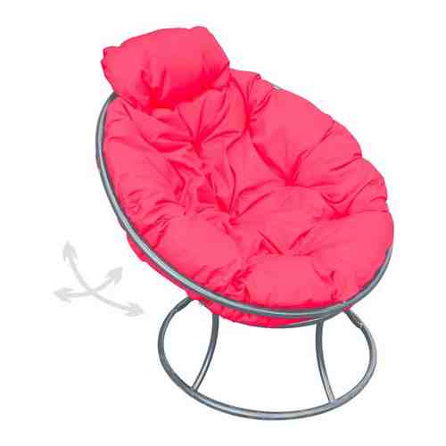 Кресло M-GROUP папасан пружинка мини без ротанга серое, розовая подушка