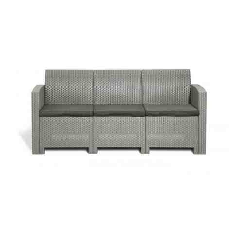 Пластиковый трехместный диван LF Life 3 (Подушки: серо-бежевый, пластик: светло-серый)