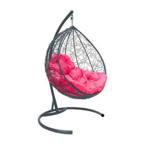 Подвесное кресло M-GROUP капля с ротангом серое, розовая подушка