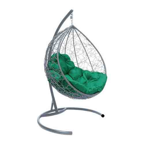 Подвесное кресло M-GROUP капля с ротангом серое, зелёная подушка