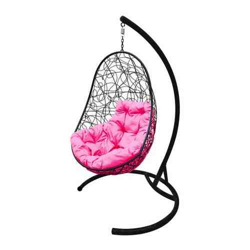 Подвесное кресло M-GROUP овал с ротангом чёрное, розовая подушка