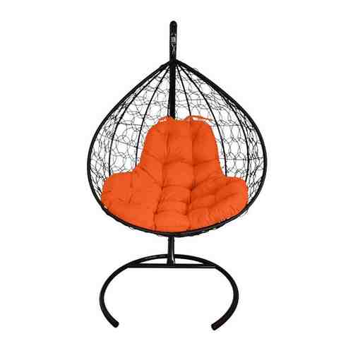 Подвесное кресло M-GROUP XL с ротангом чёрное, оранжевая подушка