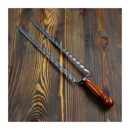 Двойной вилка-шампур с деревянной ручкой, 40см