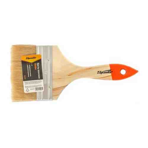 Кисть плоская 100 мм, натуральная щетина, деревянная ручка, для масляных краскок, лаков, SPARTA, 824455