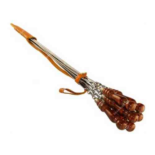Колчан кожаный - 6 шампуров с деревянной ручкой для баранины 10 мм - 45 см