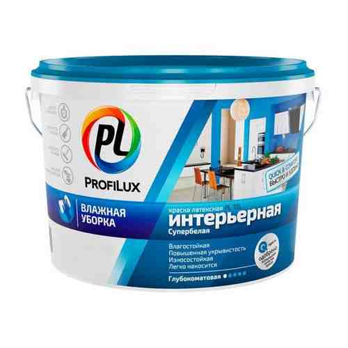 Краска воднодисперсионная, Profilux, PL-10L, латексная, интерьерная, влагостойкая, матовая, супербелая, 1.4 кг
