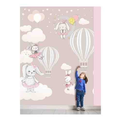 Фотообои Hit Wall 200х270 флизелиновые Детские Зайки и воздушные шары в детскую комнату для девочки