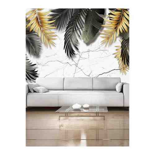 Фотообои Hit Wall 300х270 флизелиновые Листья тропические на мраморе в кухню спальню прихожую