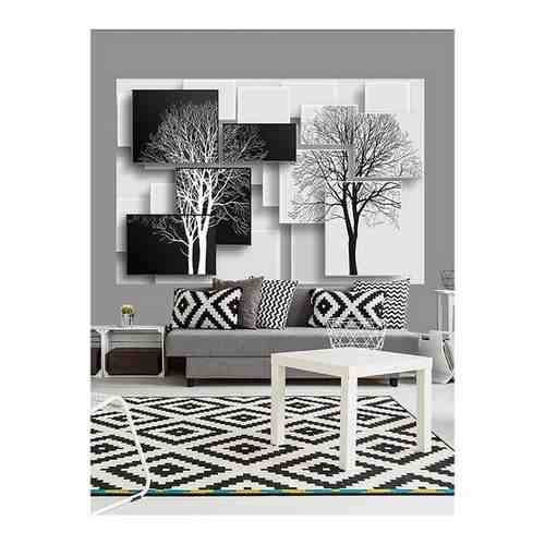 Фотообои Hit Wall 400х270 флизелиновые Черно-белые деревья на 3D геометрии для гостиной спальни прихожей кухни