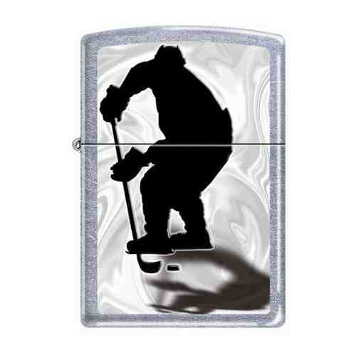 Зажигалка Zippo Хоккеист, латунь/сталь с покрытием Street Chrome™, серебристая, матовая, 36x12x56 мм, 207 HOCKEY